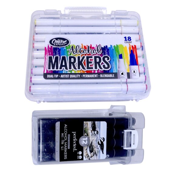 Lot 2 Artist Alcohol‎ Blendable Markers Multicolor (18) and Black (12) Total 30 - Picture 1 of 5